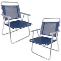 2 Cadeiras de Praia Dobravel Alta em Aluminio Oversize Azul Mor