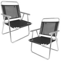 2 Cadeiras de Praia Dobravel Alta em Aluminio Oversize Preta Mor