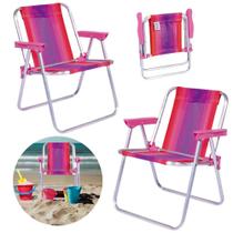 2 Cadeiras de Praia Infantil Alta Dobravel em Aluminio Rosa Mor