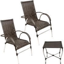2 Cadeiras em Ferro Para Área, Jardim, Piscina e Mesa de Centro Vênus em Fibra Sintética Trama