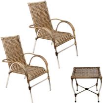 2 Cadeiras em Ferro Para Área, Jardim, Piscina e Mesa de Centro Vênus em Fibra Sintética Trama