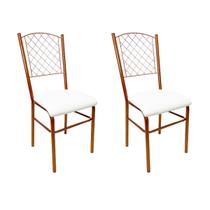 2 Cadeiras para Cozinha reforçada cor Cobre assento branco encosto de grade