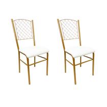 2 Cadeiras para Cozinha reforçada cor Dourado Fosco assento branco encosto de grade 2 Cadeiras para Cozinha reforçada cor Dourado Fosco assento branco encosto de grade