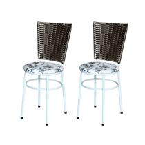 2 Cadeiras para Mesa Branca Hawai Marrom Assento Floral