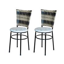 2 Cadeiras para Mesa Preta Hawai Cappuccino Premium Assento Floral