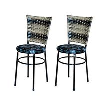 2 Cadeiras para Mesa Preta Hawai Cappuccino Premium Assento Floral