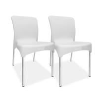 2 Cadeiras plástica Sec Line Branca com pés de Alumínio Cozinha Sala - INJEPLASTEC