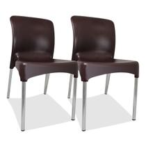2 Cadeiras plástica Sec Line Coffee com pés de Alumínio Todos Ambientes