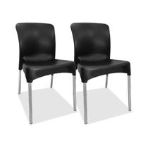 2 Cadeiras plástica Sec Line Preta Pés de Alumínio Para Todos Ambientes Casa Escritório Salão