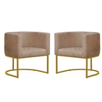 2 Cadeiras Poltrona Luana Base Metal Dourado Assento Veludo Cappuccino