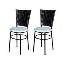 2 Cadeiras Pretas para Mesa Hawai Preta Com Assento Floral