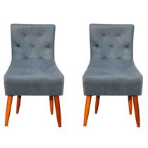 2 Cadeiras Sala de Jantar Decorativa Suede Cinza Escuro Pés Palito Para Escritório e Sala