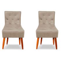 2 Cadeiras Sala de Jantar Decorativa SuedeCapuccino Off Pés Palito Para Escritório e Sala