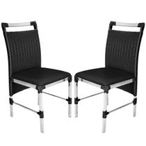 2 Cadeiras Veneza Fibra Sintética cor Preto Alumínio Polido com Assento Estofado