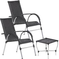 2 Cadeiras Vênus e Mesa em Alumínio Para Área, Jardim, Piscina, Varanda em Fibra Sintética Trama Original
