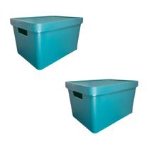 2 Caixa Organizadora Empilhavel com Tampa Cesto Azul Branca Verde 17 Litros Escritorio LISA