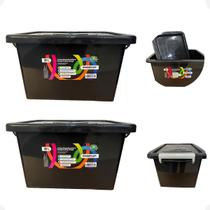 2 Caixa Organizadora Multiuso Preta Com Trava Prata 20 Lts