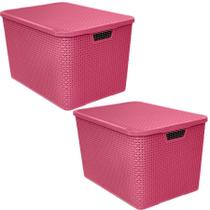 2 Caixa Rattan Organiza Guarda Brinquedos C/ Tampa 40L Cores - Arqplast