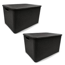 2 Caixa Rattan Organizadora de Objetos Sapatos 40Lts Preta - Arqplast