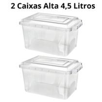 2 Caixas Alta Organizadora 4,5 Litros Tampa Trava Fácil