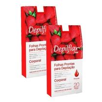 2 Caixas C/20 Folhas de Cera Depilatória Corporal Morango - Depilflax