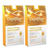 2 Caixas C/20 Folhas de Cera Depilatória Corporal Natural - Depilflax