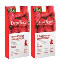 2 Caixas C/24 Folhas de Cera Depilatória Facial Morango - Depilflax