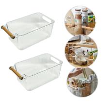 2 Caixas Com Alça Transparente 28x16x11 Cm Envio Imediato - ORGANIZADOR GELADEIRA