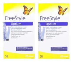 2 Caixas Freestyle Optium 50 Tiras Para Glicemia Cor Sem Cor