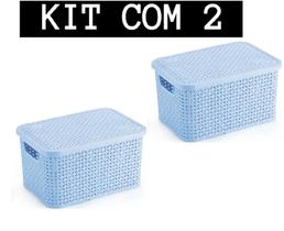 2 Caixas Organizadora Com Tampa Cesto Multiuso Médios Azul 2 Caixas Organizadora Com Tampa Cesto Multiuso Médios Azul