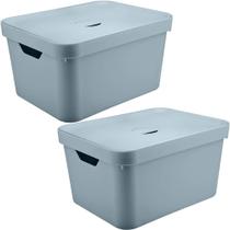 2 Caixas Organizadoras 32L Organizadores Brinquedo Closet OU Tampa Cube Azul Glacial