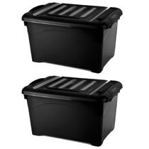2 Caixas Organizadoras 45 Litros Preta Com Travas e Rodinhas 2 Caixas Organizadoras 45 Litros Preta Com Travas e Rodinhas