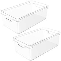 2 Caixas Plásticas Organizadoras Clear Empilháveis 37x20x13cm Natural