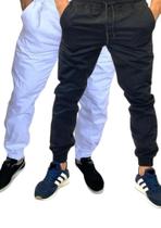 2 calças jogger moda masculina elastano com cordao punho lisa e rasgada