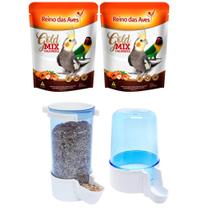 2 Calopsita Gold Mix 500g - Reino Das Aves + Comedouro e Bebedouro Automático Malha Larga