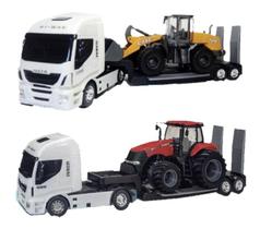 2 Caminhão Iveco Plataforma Trator E Carregadeira Case Usual - Usual Brinquedos