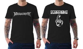 2 Camisetas Banda Rock Scorpions Megadeth Blusa 100% Algodão
