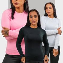 2 Camisetas Proteção UV 50+ Feminina Térmica Camisa Manga Longa Blusa Seca Fácil Segunda Pele