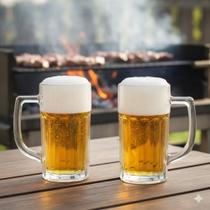 2 Caneca De Vidro 350ml Chopp Cerveja Milk Shake Drink Suco