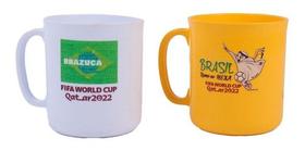 2 Caneca Plástico Brasil Copa Mundo Hexa Branc Amarela 440ml