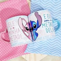 2 Caneca xícara Cerâmica Personalizada Stiti Ele é minha Matade Eu sou Metade dela Alça de Coração