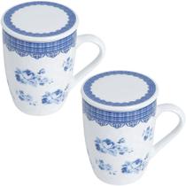 2 Canecas Infusor Chá de Porcelana com Tampa 310ml Lyor Grécia Super White