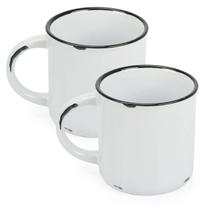 2 Canecas Tipo Esmaltada Cerâmica Grande Retro 320ml Branco 2 Canecas Tipo Esmaltada Cerâmica Grande Retro 320ml Branco