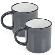 2 Canecas Tipo Esmaltada Cerâmica Grande Retro 320ml Cinza