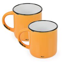 2 Canecas Tipo Esmaltada Cerâmica Grande Retro 320ml Laranja