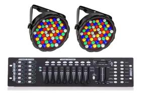 2 Canhão Refletor Led Par 64 Slim Rgbwa 60 Led 5w + Mesa DMX 192
