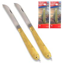 2 Canivete de bolso Recartilhado Latão Escama De Peixe Corneta Brasil