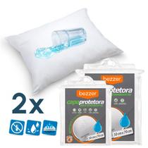 2 Capa Protetor de Travesseiro Impermeável Silenciosa Anti-Mofo 100% Tecido Macio e Suave 50x70cm