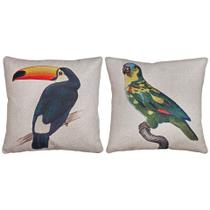 2 Capas Almofada Linho Bege Pássaros Tucano Papagaio 43x43cm 2 Capas Almofada Linho Bege Pássaros Tucano Papagaio 43x43cm
