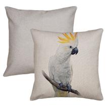 2 Capas Almofada Linho Pássaro Cacatua e Lisa 43x43